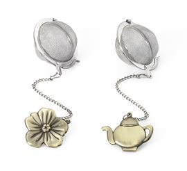 Tee-Ei Edelstahl / Tee-Ei "Blume" 18/8 Edelstahl, mit Bronzeanhänger
