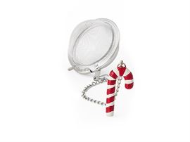 Tee-Ei "Candy Cane" 18/8 Edelstahl, mit Zuckerstangen-Anhänger Ø 5 cm