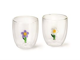 Cup "Flower" doppelwandiges, hitzebeständiges Glas mit Glasfigur, 2-fach sortiert, 0,35 l H 11 cm, Ø 8,7 cm