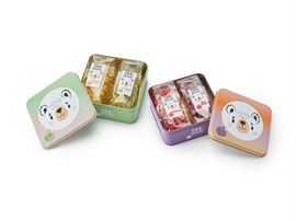 Tee-Bären® Geschenkset, 2-fach sortiert (grün & lila), 4 Sorte à 125 Gramm in der Metalldose