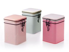 Dose "Bella", 150 g Weißblech, eckig, Aroma-Bügelverschluss 3-fach sortiert 8,2 x 8,2 x 11,9 cm