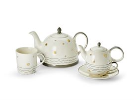 "Sinje" / Tea-for-one Set "Sinje" Steinzeug mit Goldauflage, 4-teilig