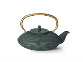 Kanne "Tianyu" Gusseisen mit Relief, grün mit goldenem Henkel China - 0,6 l H 8,5 cm, Ø 6,3 cm