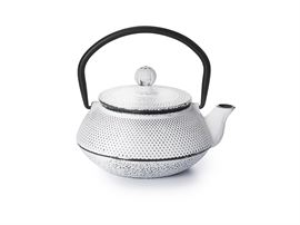 Kanne "Li-Ming" Gusseisen mit Relief, weiß mit Edelstahlsieb, 0,4 l, China H 9,1 cm, Ø 7,3 cm