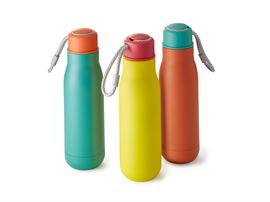 To-Go Flasche "Tori" doppelwandiger Edelstahl, mit Schraubdeckel 3-fach sortiert - 0,45 l H 25 cm, Ø 3,9 cm (Öffnung)