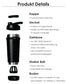 Teemando® Premium Edelstahl Shaker 750ml Kapazität, BPA-frei, auslaufsicherer Deckel, abnehmbarer Shaker-Ball, Füllstandsmarkierung, spülmaschinengeeignet für Proteinshakes, Fitness und Diät, Bodybuilding