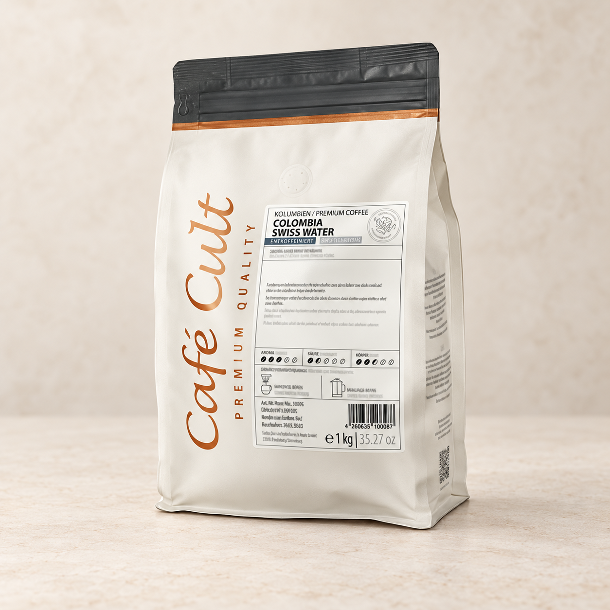 Kaffee Colombia Swiss Water Process in 1 kg Tüte, ganze Bohne entkoffeiniert – TEEMANDO Atelier