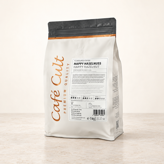 Kaffee "Happy Haselnuss" in 1 kg Tüte, ganze Bohne aromatisiert – TEEMANDO Atelier