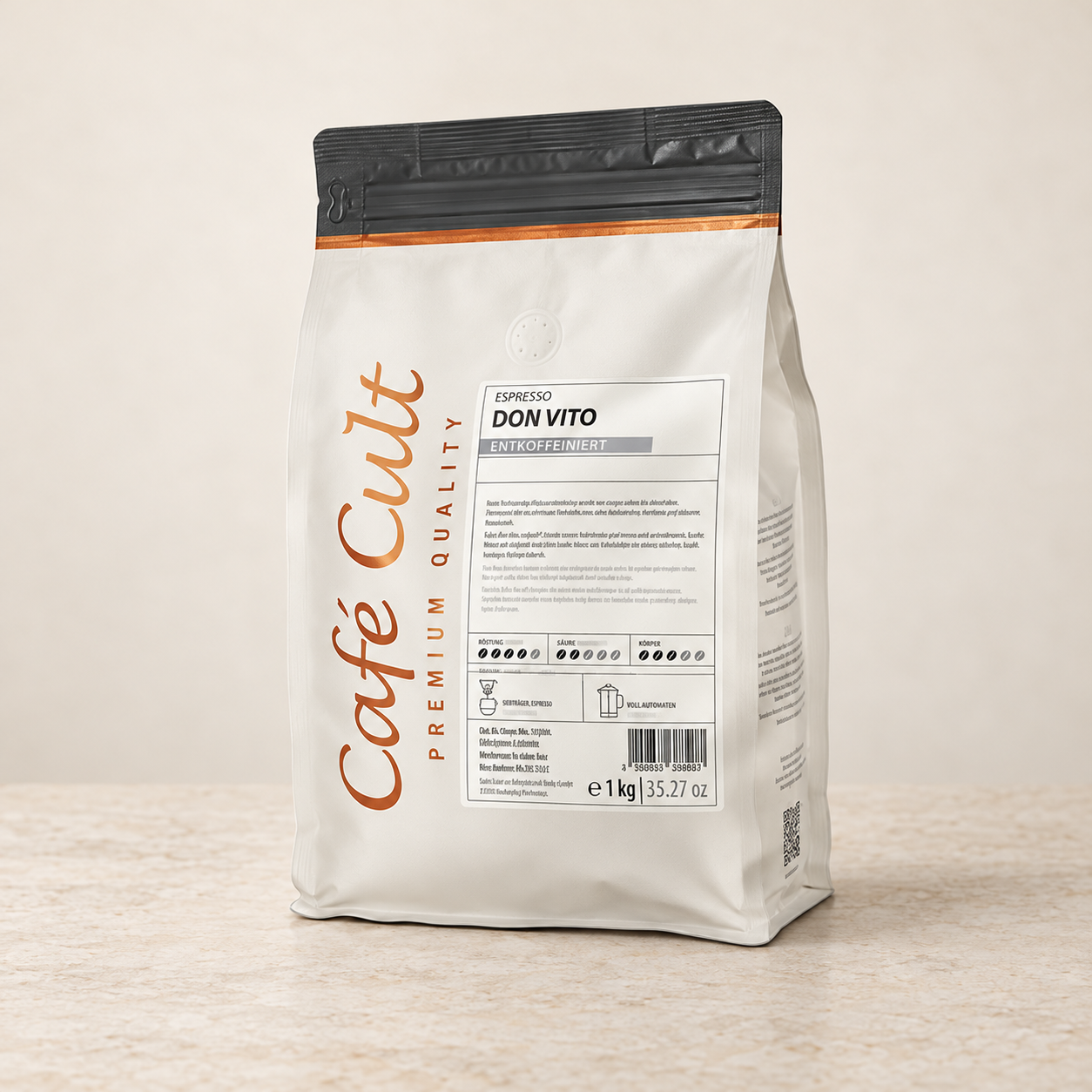 Espresso Don Vito Entkoffeiniert in 1 kg Tüte, ganze Bohne entkoffeiniert – TEEMANDO Atelier