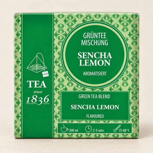Grünteemischung Lemon aromatisiert 50 Pyramidenbeutel im Sachet à 3 g – TEEMANDO Atelier