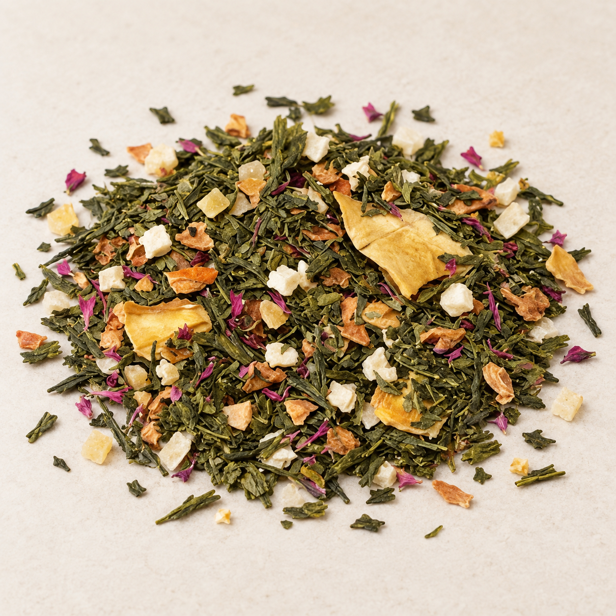 Grünteemischung Sencha Pink Tropics – originalgetreues Atelierbild