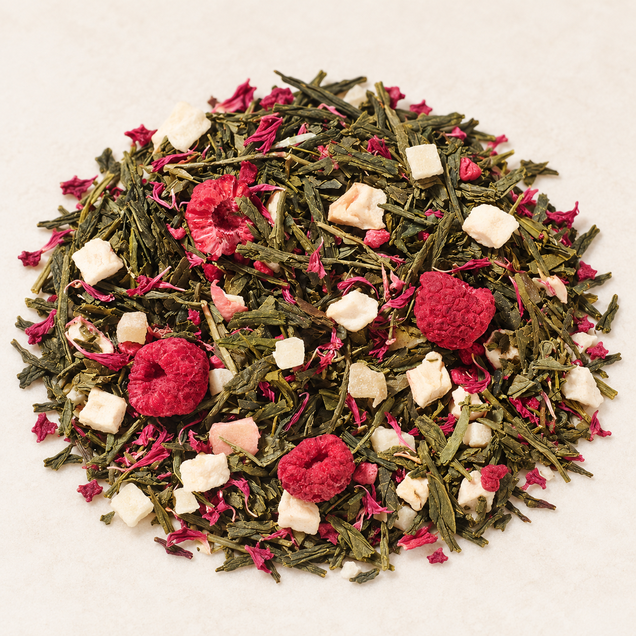 Grünteemischung Himbeertörtchen Himbeer-Sahne Note aromatisiert 1 kg – TEEMANDO Atelier