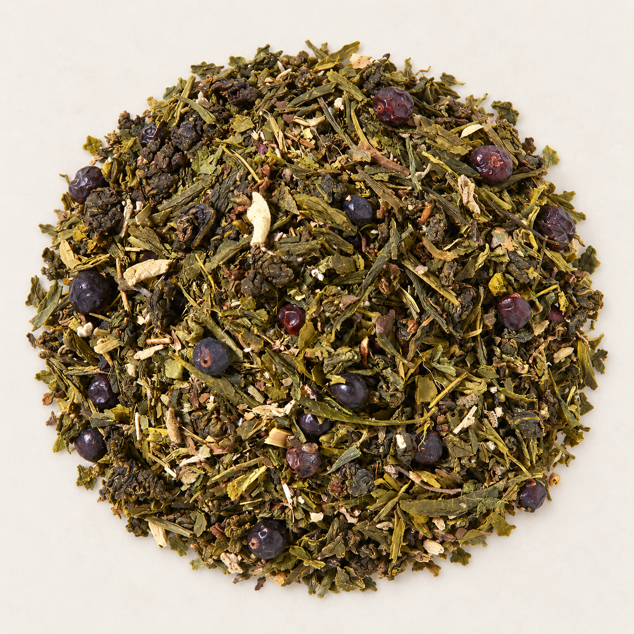 Grünteemischung mit halbfermentiertem Tee Brennnessel/Salbei/Wacholder Zitronen-Wacholder- Gurken-Note aromatisiert, 1 kg – TEEMANDO Atelier