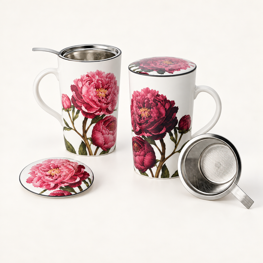TEEMANDO Atelier – teamug Peonia, 2er-Set mit Deckeln und Edelstahlsieben