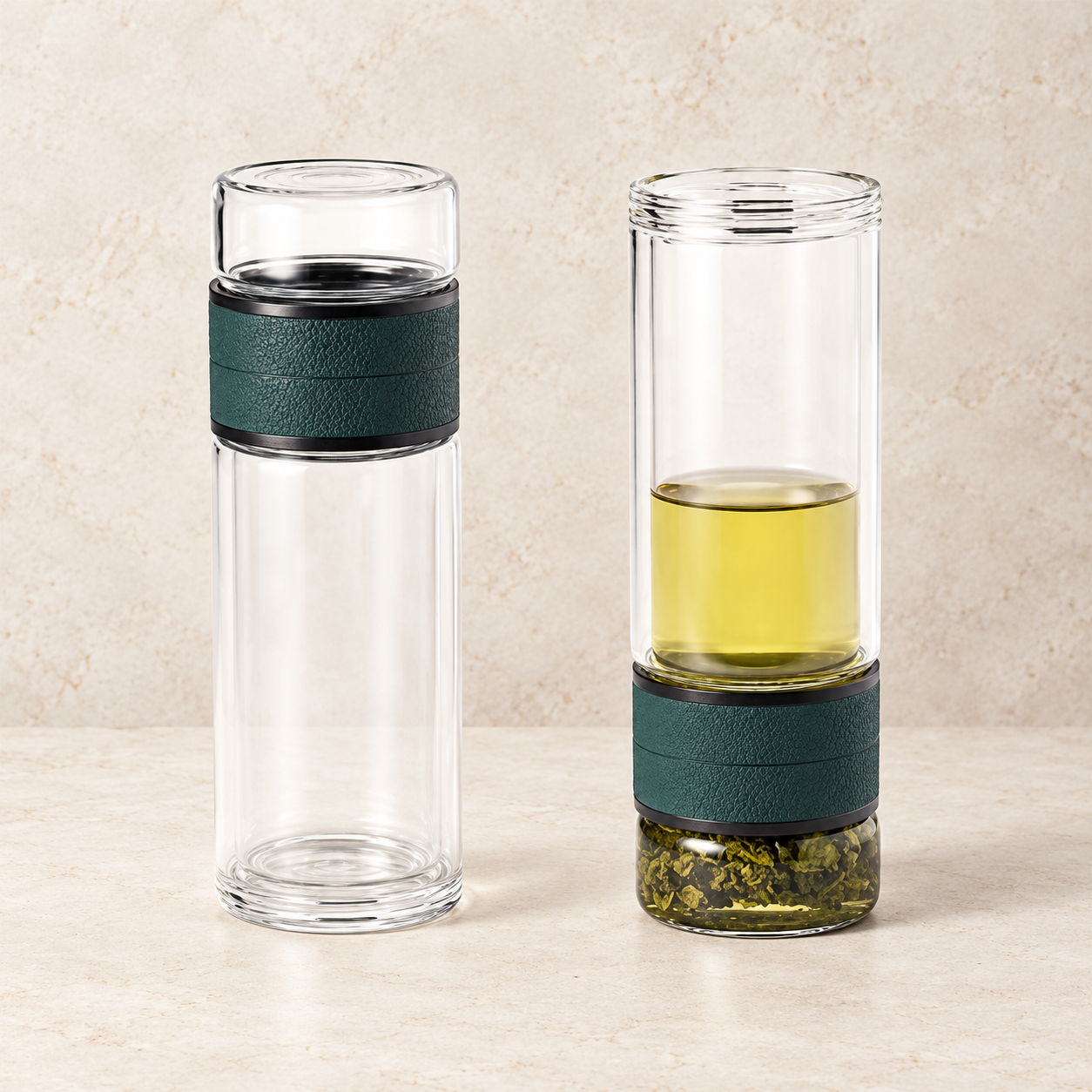 TEEMANDO Atelier – To-Go-Flasche "Henrik" von Cha Cult, doppelwandiges Glas mit Edelstahlfilter 0,25 l