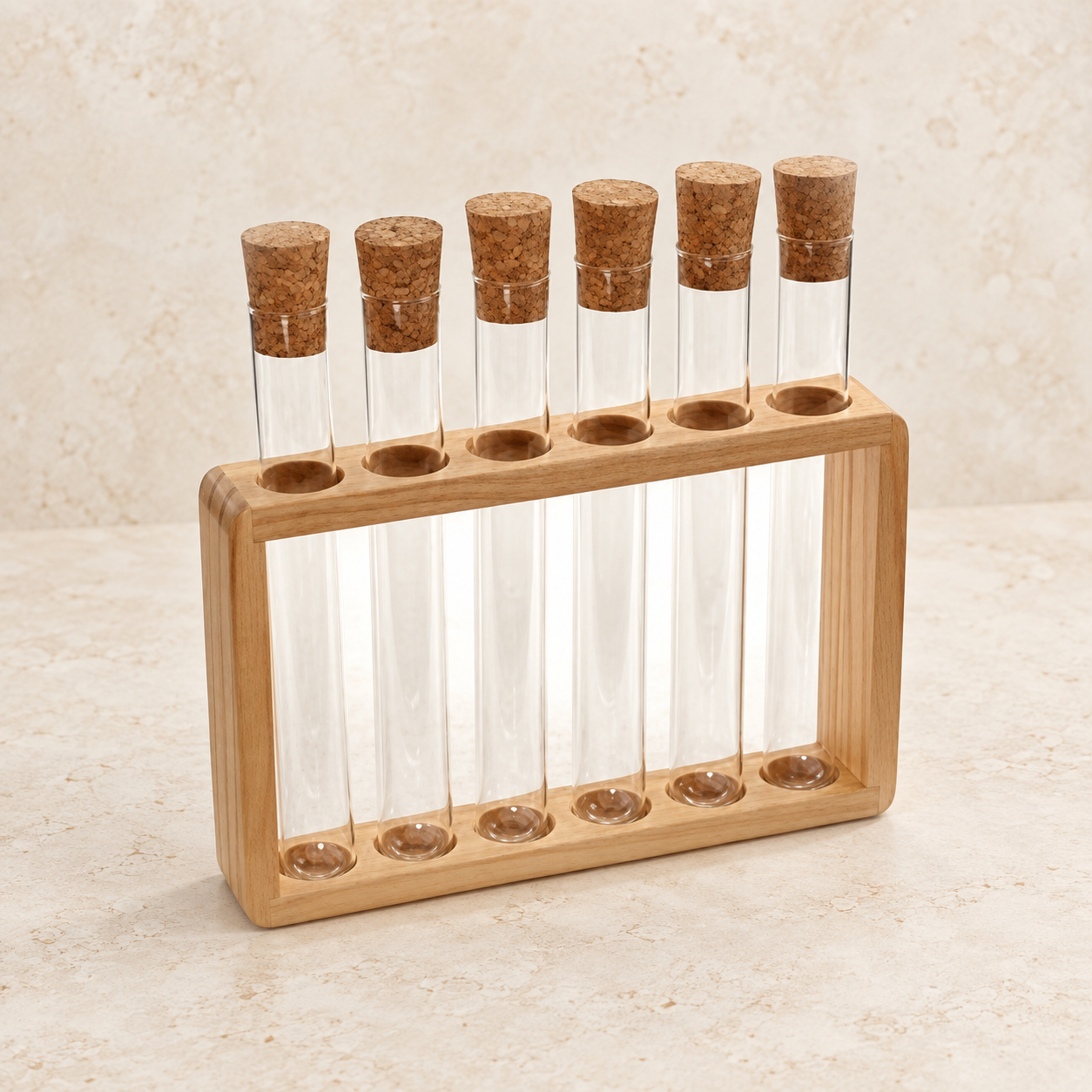 TEEMANDO Atelier – Geschenk-Set zum Abfüllen von Tee "Tessie" von Cha Cult, Reagenzgläser mit Korken in Holzständer