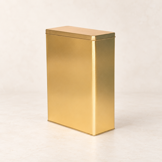 TEEMANDO Atelier – Vorratsdose gold von Cha Cult, eckig mit Schanierdeckel 1 kg