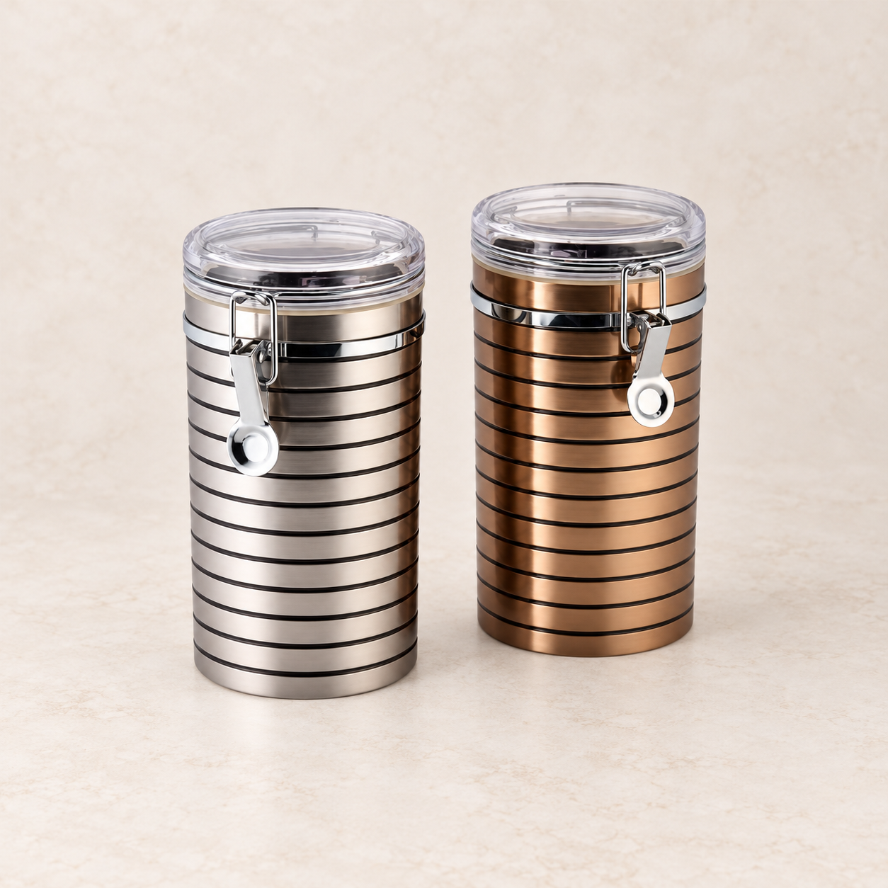 TEEMANDO Atelier – Dose "Hasine" von Cha Cult, 250 g Kunststoff, rund, Platin/Bronzeoptik 2-fach sortiert