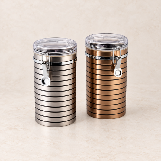 TEEMANDO Atelier – Dose "Hasine" von Cha Cult, 250 g Kunststoff, rund, Platin/Bronzeoptik 2-fach sortiert