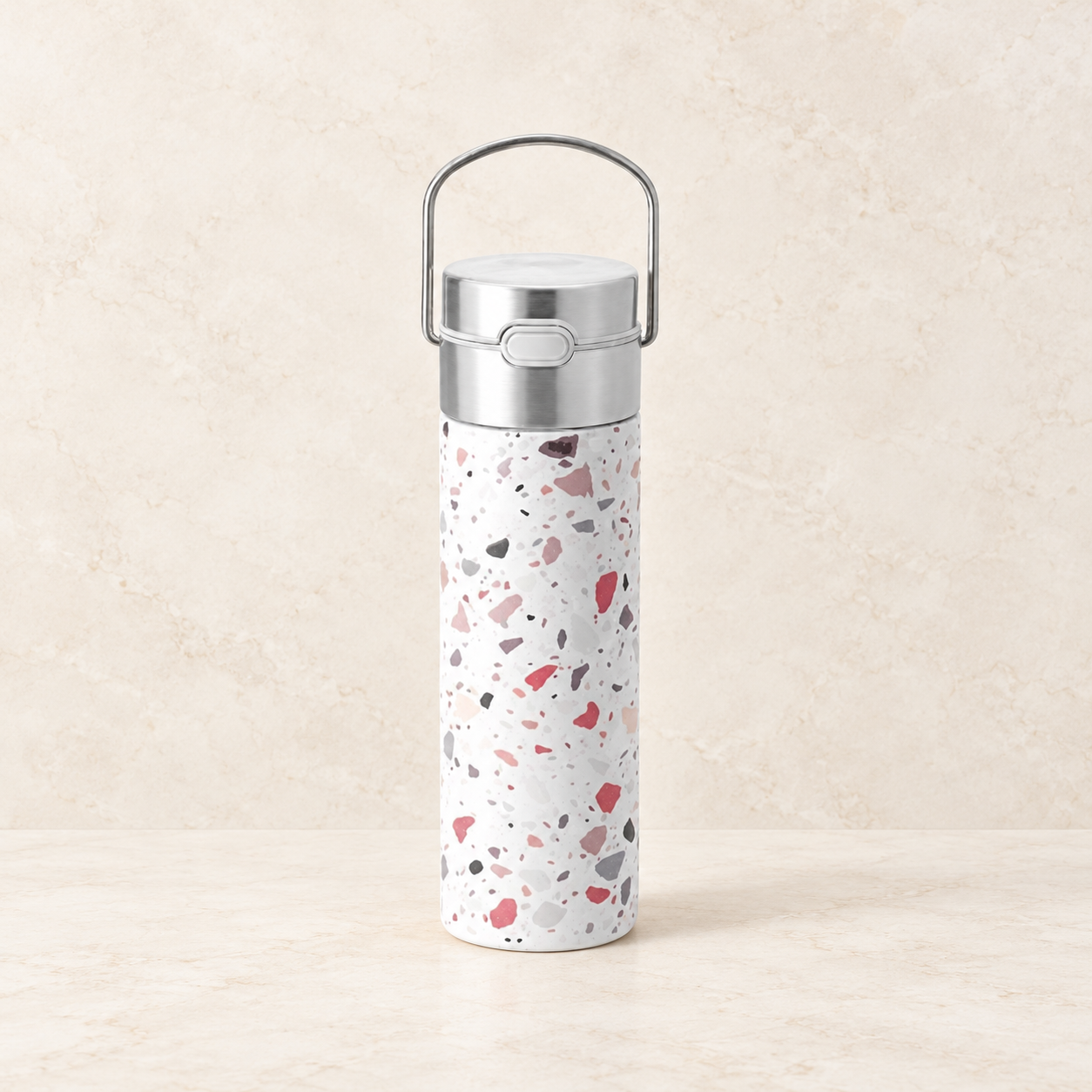 TEEMANDO Atelier – Leeza® Trinkflasche "Terrazzo" doppelwandiger Edelstahl, inkl. Edelstahlsieb und Trinkdeckel 0,5 l