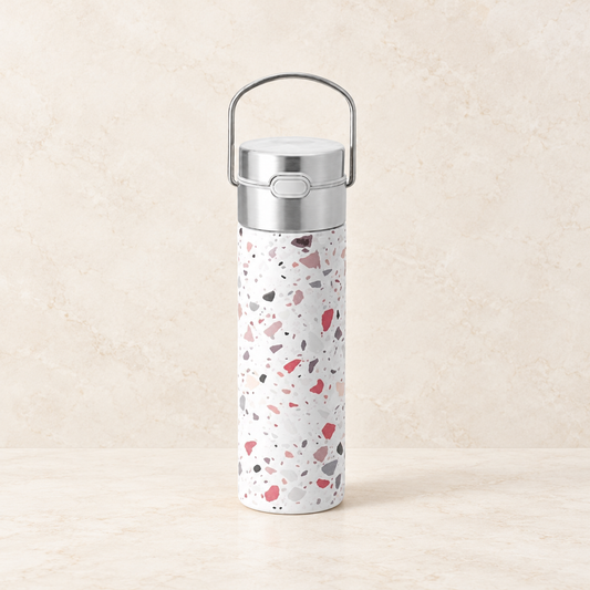 TEEMANDO Atelier – Leeza® Trinkflasche "Terrazzo" doppelwandiger Edelstahl, inkl. Edelstahlsieb und Trinkdeckel 0,5 l