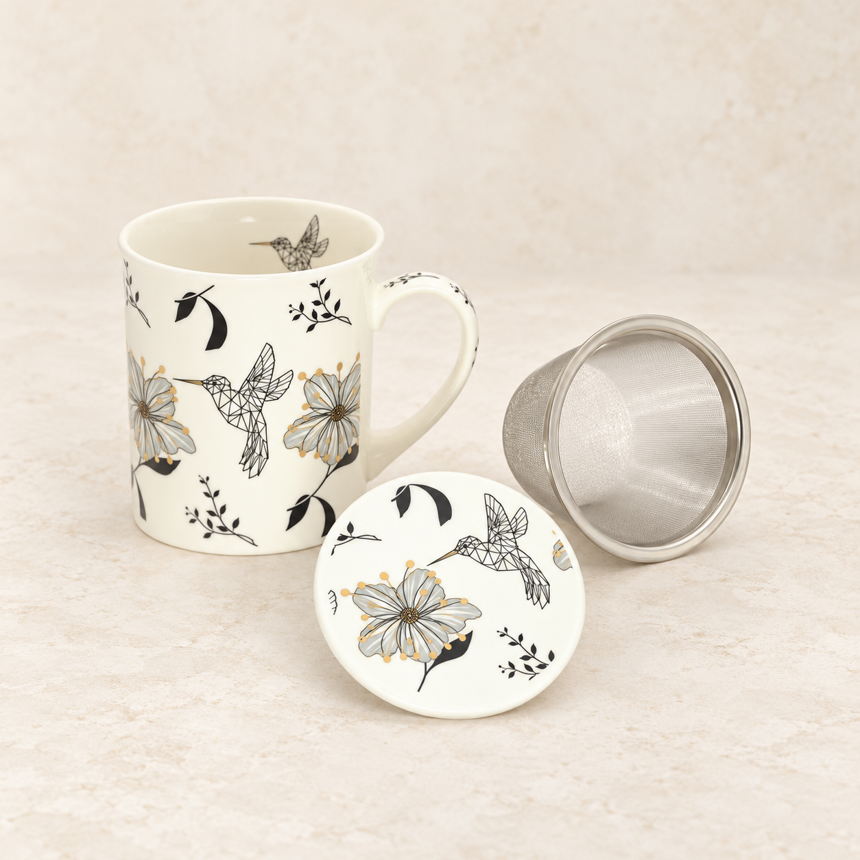 Kräuterteetasse Senta New Bone China Goldauflage 3-teilig