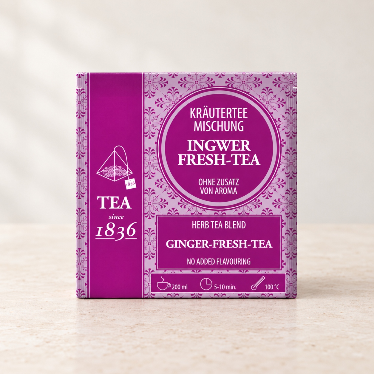 Kräuterteemischung Ingwer Fresh-Tea 50 Pyramidenbeutel – TEEMANDO Atelierbild