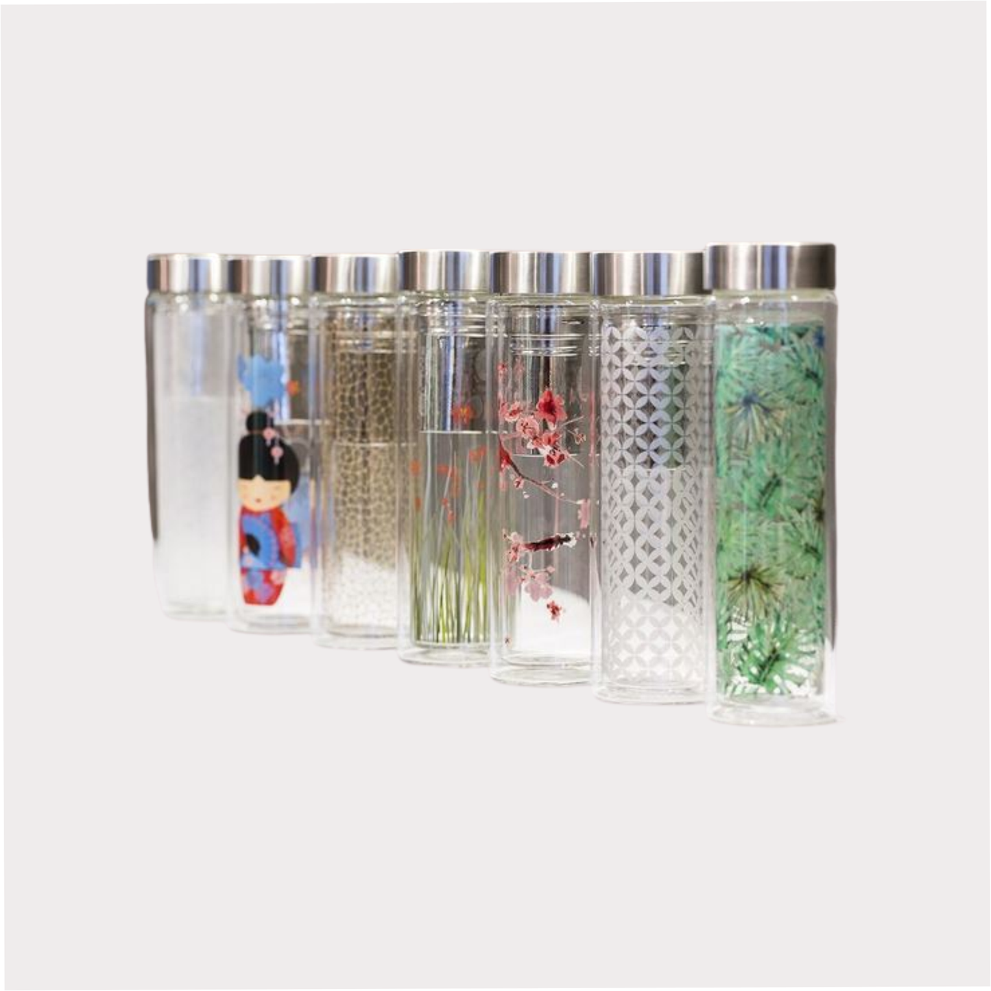 Flowtea® "Trees" doppelwandiges Glas mit Edelstahlsieb, inkl. Neoprenhülle