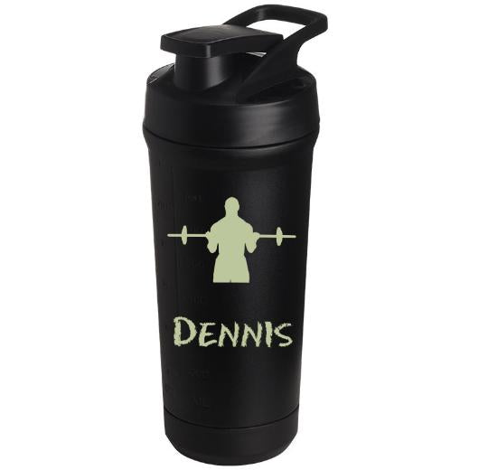 Teemando® individuell gravierter Premium Edelstahl Shaker mit deiner Wunschgravur 750ml, auslaufsicherer Deckel, Shaker-Ball, spülmaschinengeeignet für Proteinshakes, Fitness Diät Geschenk Bodybuilding