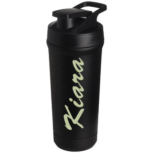 Teemando® individuell gravierter Premium Edelstahl Shaker mit deiner Wunschgravur 750ml, auslaufsicherer Deckel, Shaker-Ball, spülmaschinengeeignet für Proteinshakes, Fitness Diät Geschenk Bodybuilding