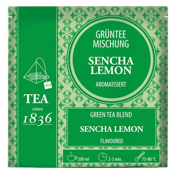 Grünteemischung Lemon aromatisiert 50 Pyramidenbeutel im Sachet à 3 g