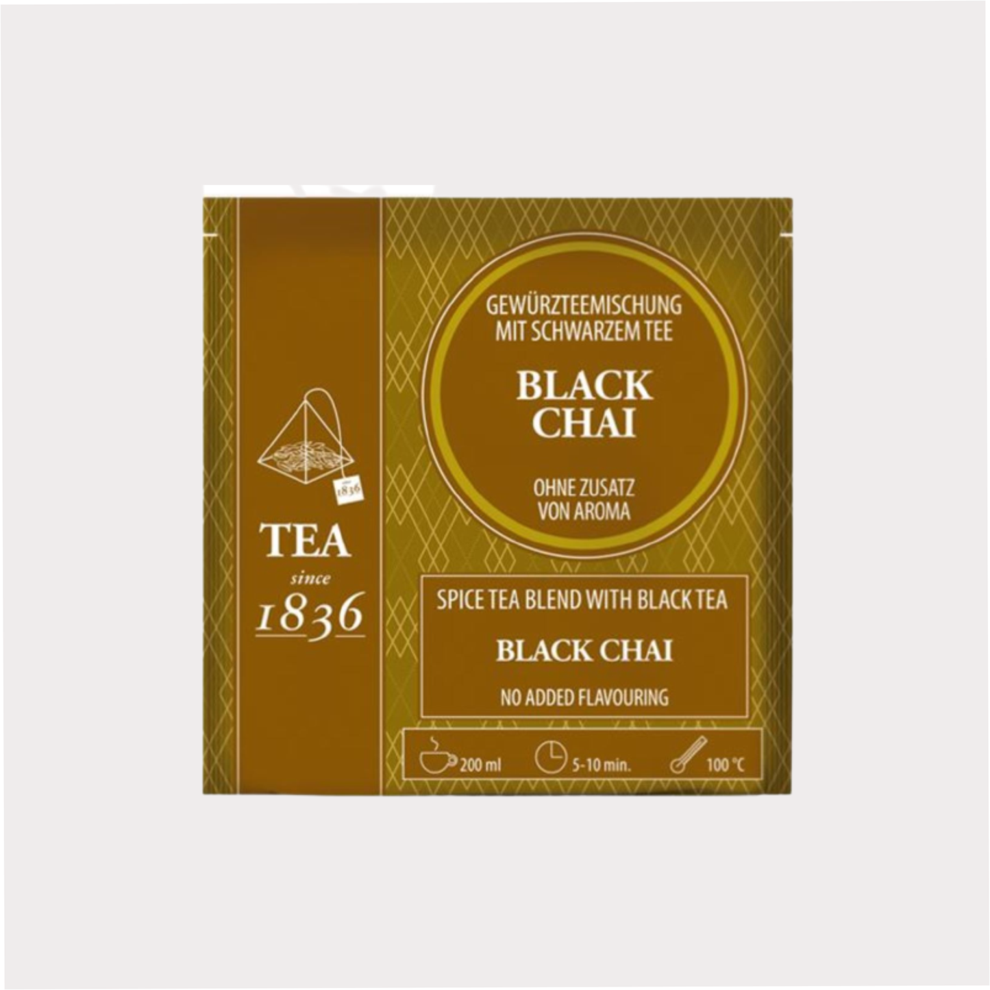 Gewürzteemischung mit schwarzem Tee Black Chai ohne Zusatz von Aroma 50 Pyramidenbeutel im Sachet à 3,5 g