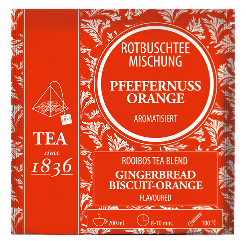 Rotbuschteemischung Pfeffernuss-Orange aromatisiert 50 Pyramidenbeutel im Sachet à 3,5 g