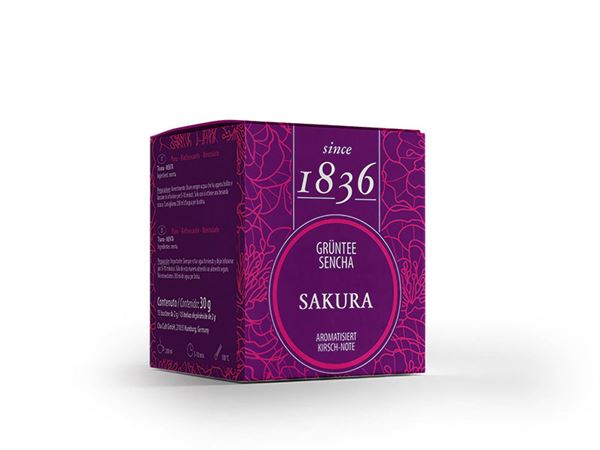 Grüntee Sencha Sakura Kirsch-Note aromatisiert 50 Pyramidenbeutel im Sachet à 3 g