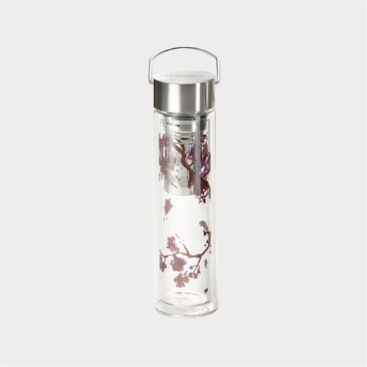 Flowtea® "Cherry Blossom" doppelwandiges Glas mit Edelstahlsieb ink. Neoprenhülle 0,35 l