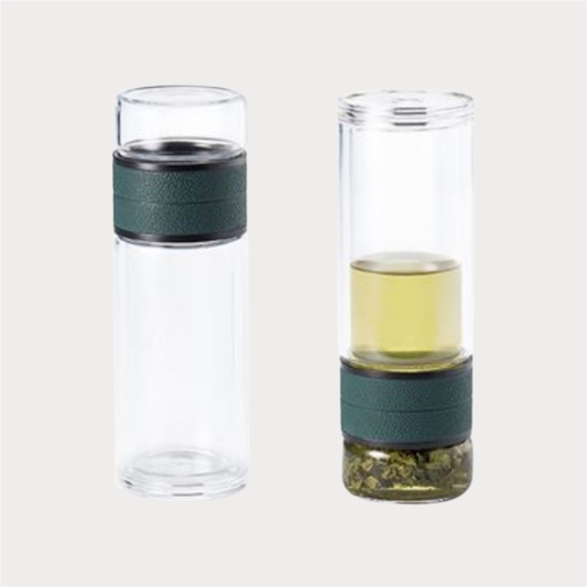 To-Go-Flasche "Henrik" von Cha Cult, doppelwandiges Glas mit Edelstahlfilter 0,25 l