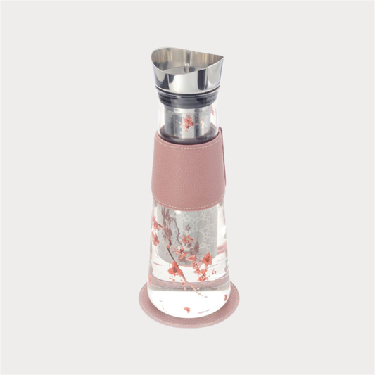 Eve Glaskaraffe „Cherry Blossom" Tee-/Kaffeezubereiter aus Glas mit Edelstahlsieb und -deckel. Mit Untersetzer 1,25 l , H 30 cm, Ø 10 cm