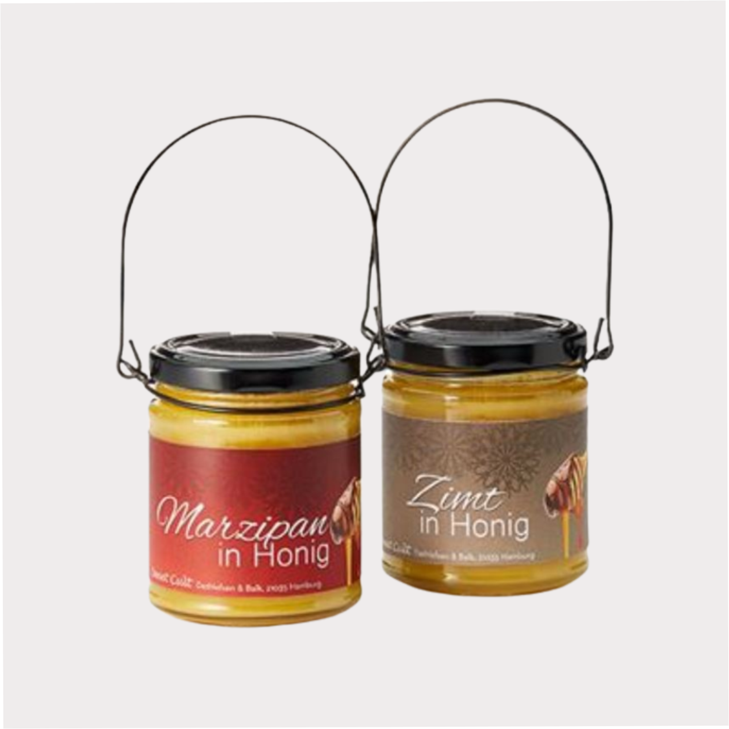 Honig im Henkelglas, 2 fach sortiert, Marzipan und Zimt