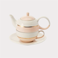 Tea for one Set "Lieske" von Cha Cult, rosa Keramik mit Goldauflage, 4-teilig Kanne: 0,4 l, Tasse: 0,2 l