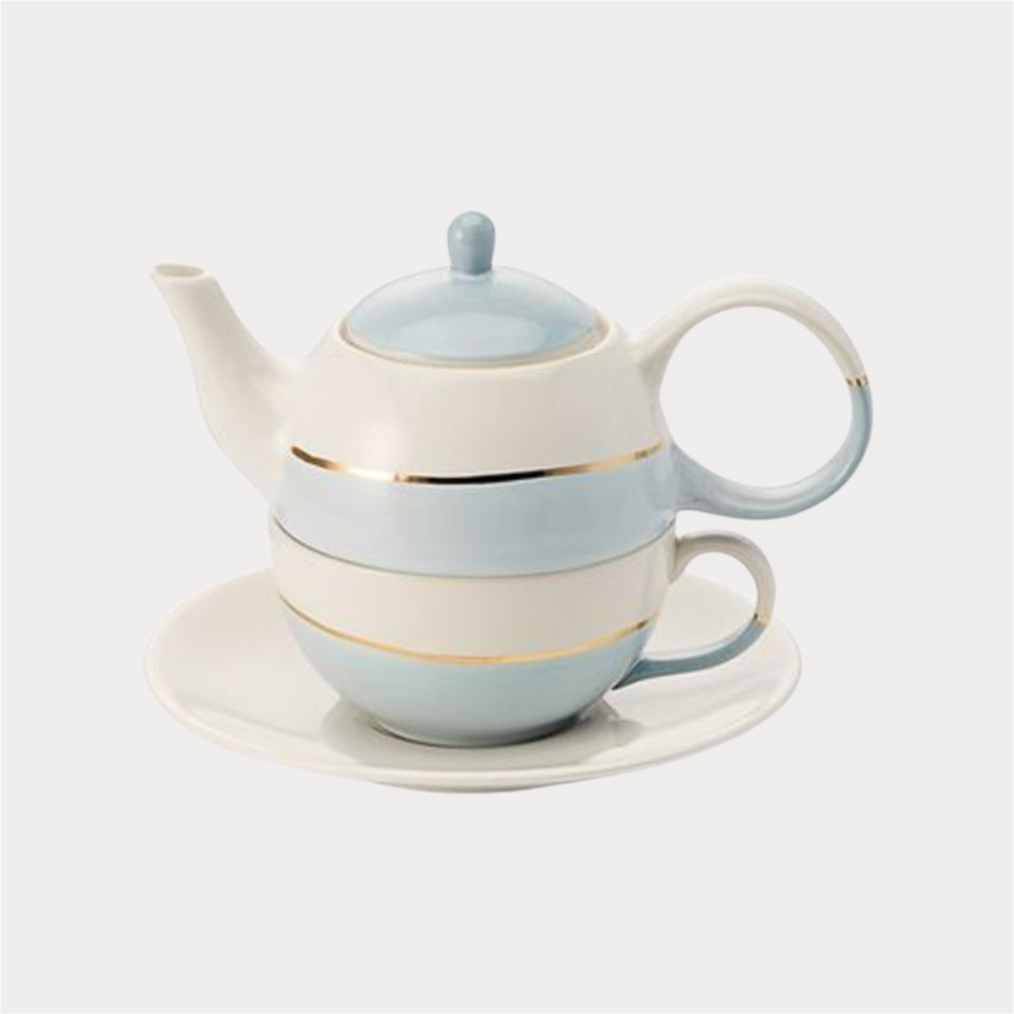 Tea for one Set "Lieske" von Cha Cult, blau Keramik mit Goldauflage, 4-teilig Kanne: 0,4 l, Tasse: 0,2 l