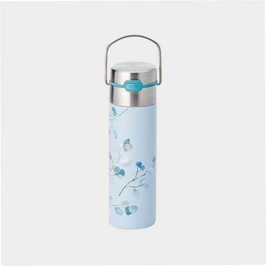 Leeza® Trinkflasche "Eukalyptus" doppelwandiger Edelstahl, inkl. Edelstahlsieb und Trinkdeckel 0,5 l