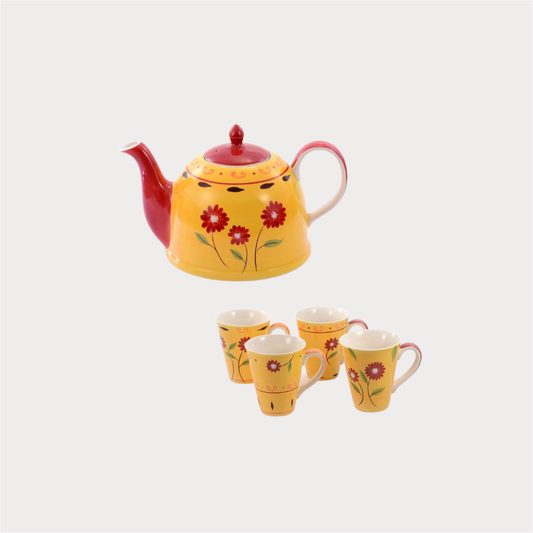 teemando® Set = Kanne "Danja" Keramik 1,9 l + 4 Becher "Danja" Keramik, 4-fach sortiert 0,3 l